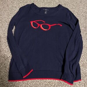 Gap navy blue and red eyeglasses crew neck sweater women’s XS